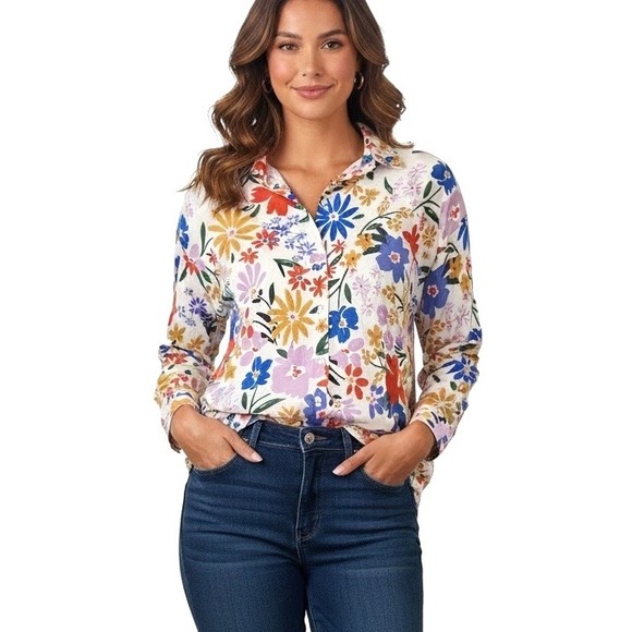 Sugarlips Tops - Sugarlips Floral Button Down Shirt Womens Medium Multi TT15890B Long Sleeve